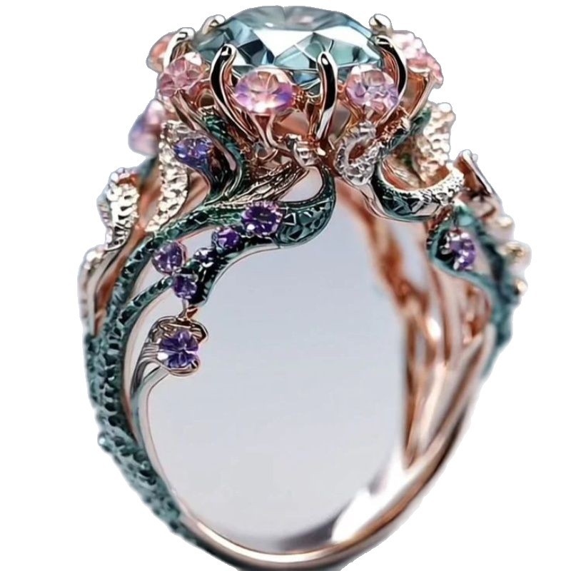 Personalized Round Topaz Flower Ring