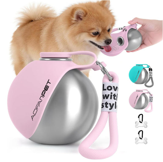 Portable Pet Stainless Steel Water Bottle Travel Bowl