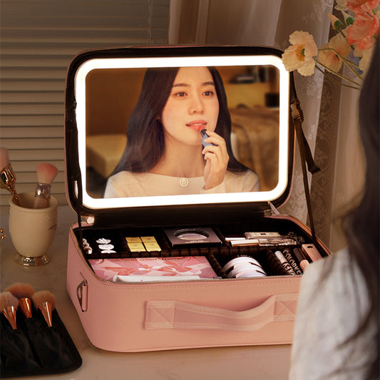 LED Cosmetic Bag with Mirror, Fashionable Travel Makeup Case