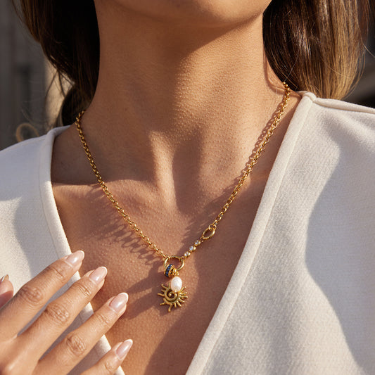 Spiral Solar Pendant Titanium Steel Freshwater Pearl Necklace